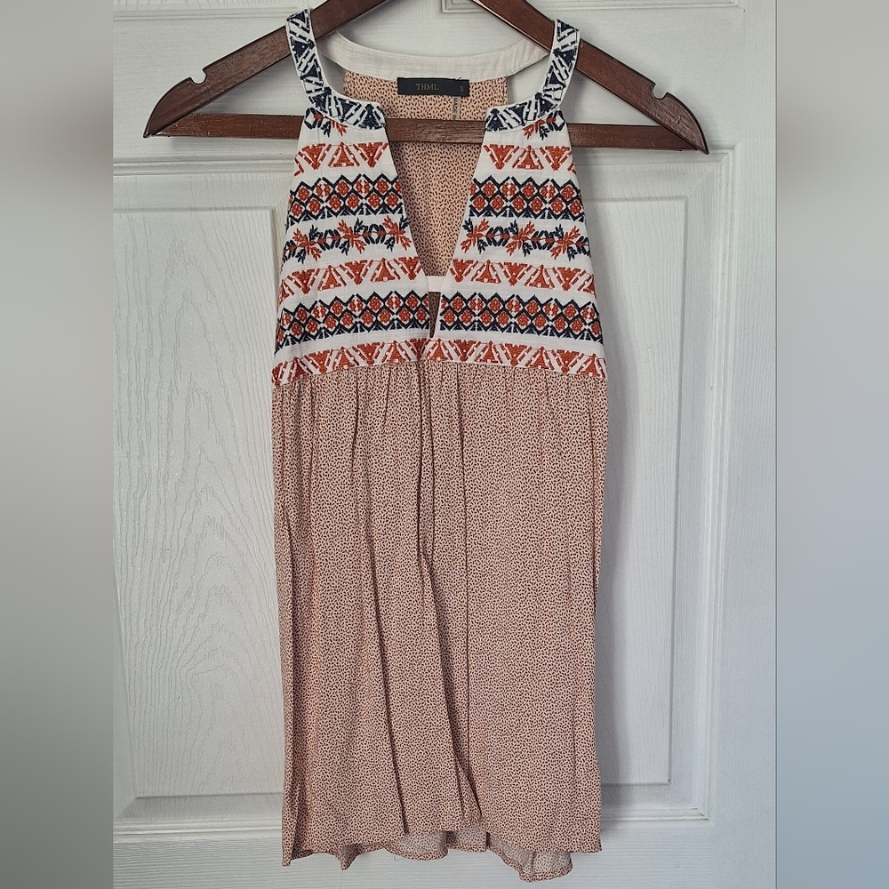 THML Embroidered Tank Top Boho Sleeveless Blouse Size Small